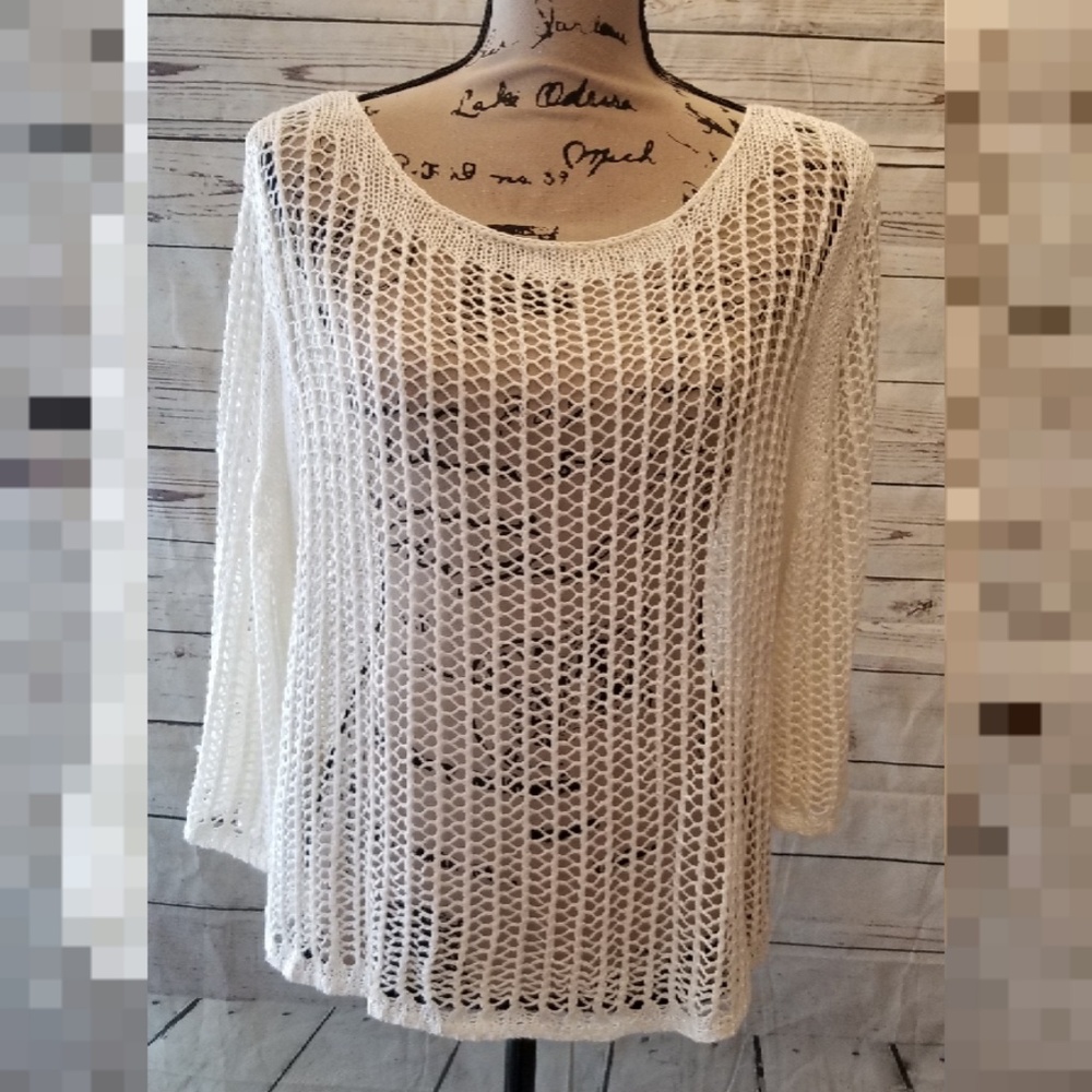 White Women's Open Knit Poncho Top